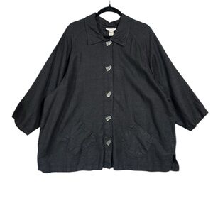 J. Jill 100% Linen Lagenlook Accent Button Heavyweight Blouse Overshirt Sz 3X